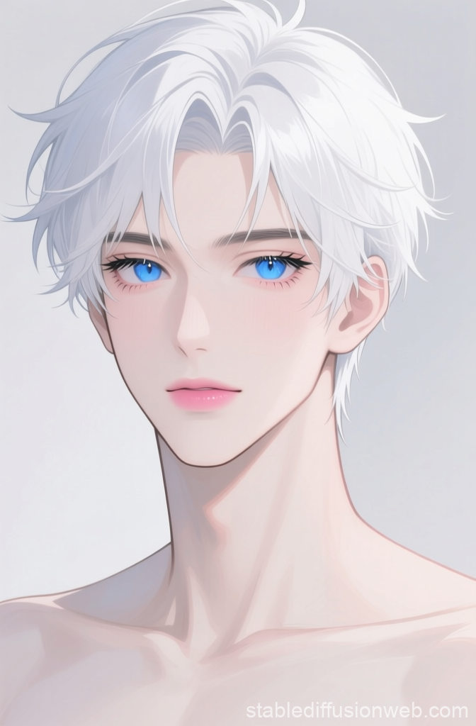 Portrait of a Young Man with White Hair and Blue Eyes