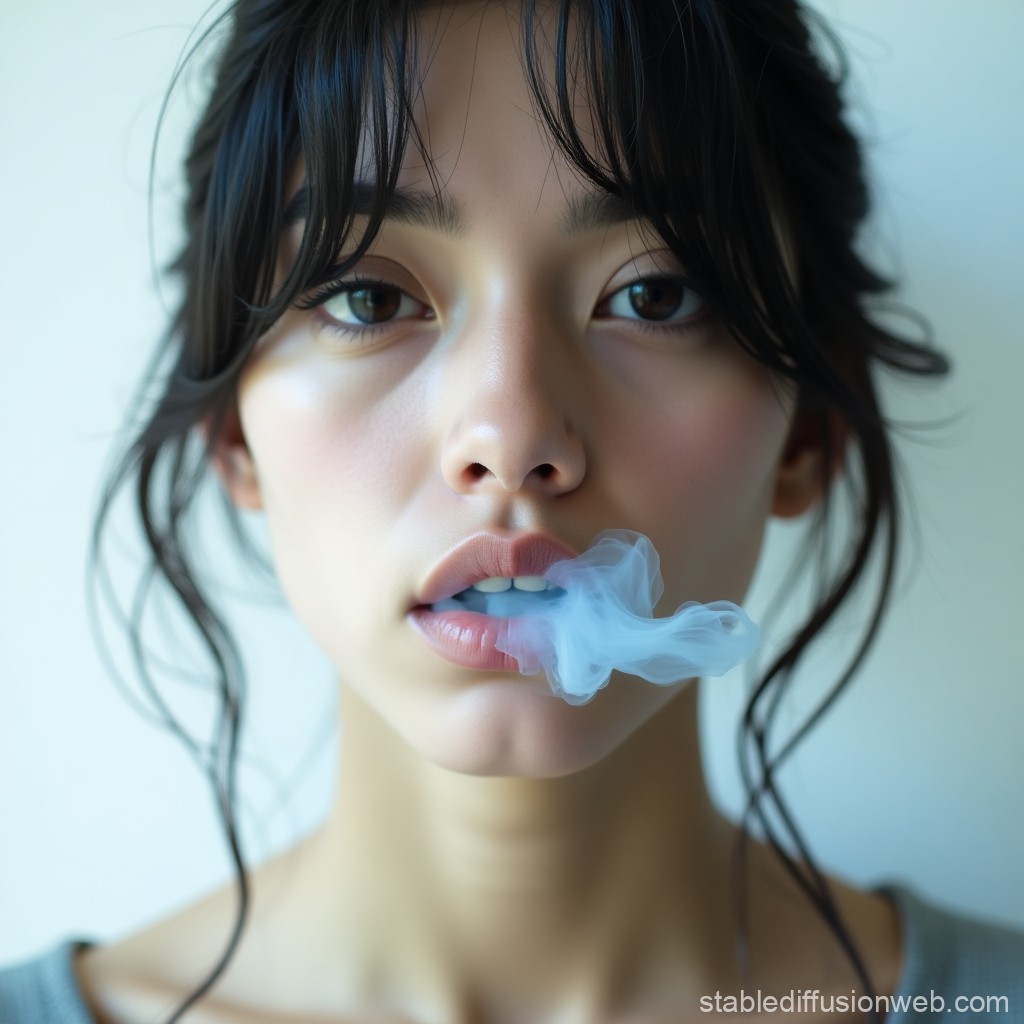Portrait of a Young Woman Exhaling Smoke