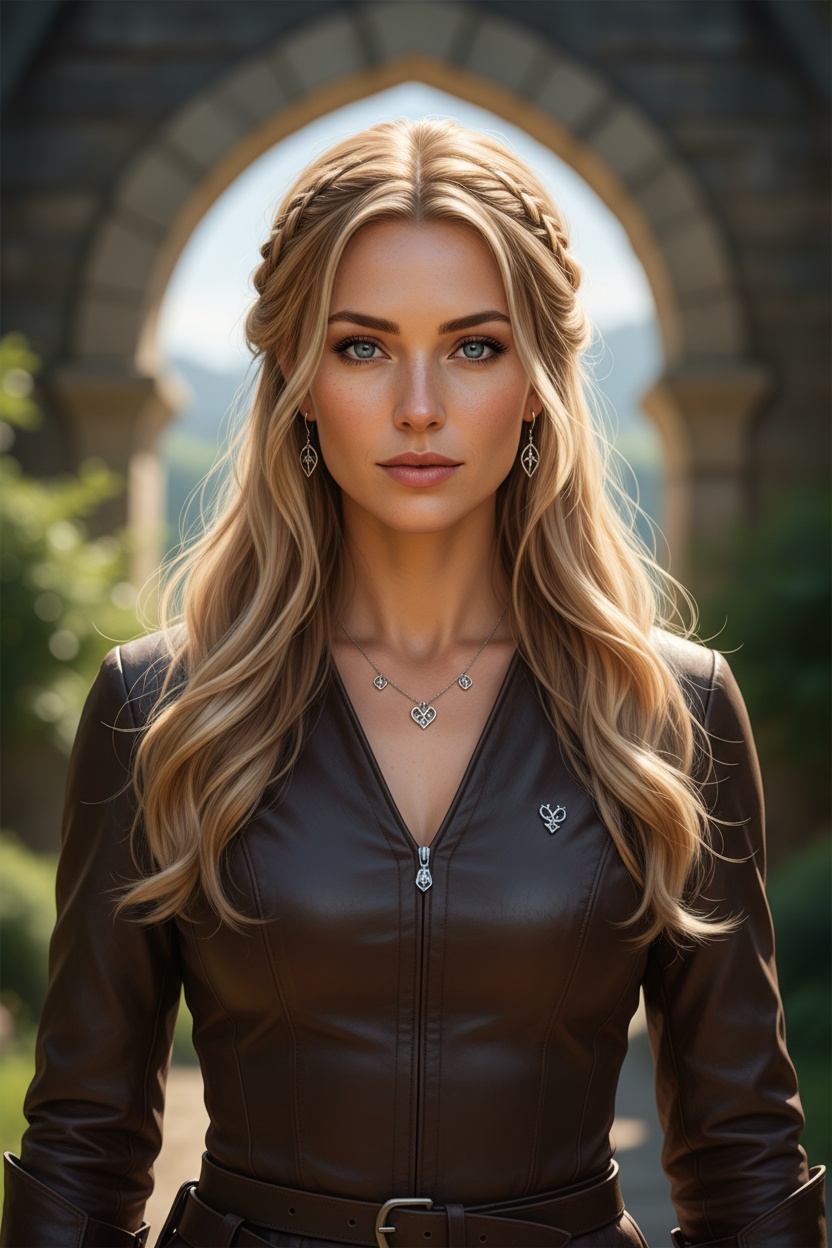 Portrait of a Young Woman in Leather Outfit with Braided Hair