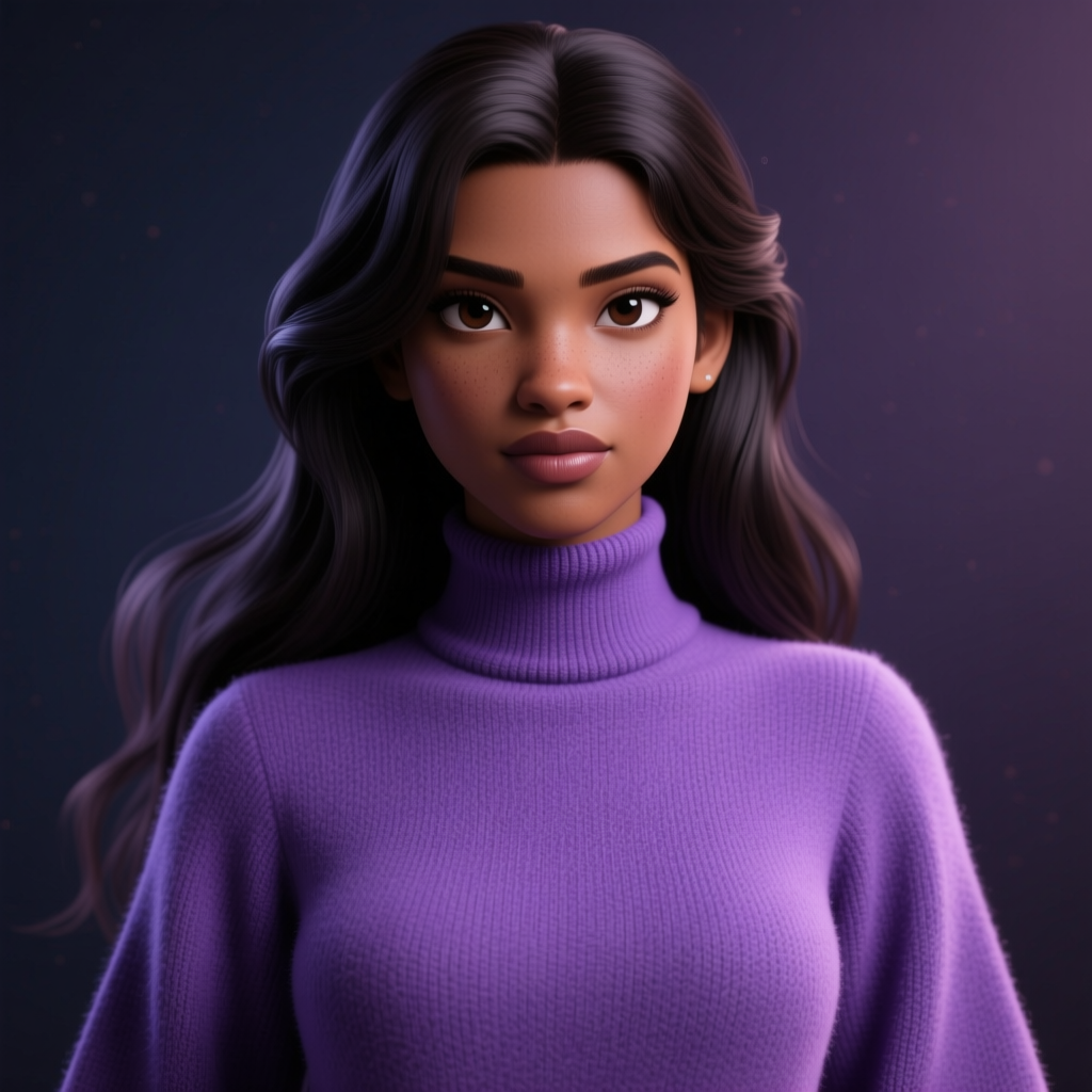 Portrait of a Young Woman in Violet Turtleneck Sweater
