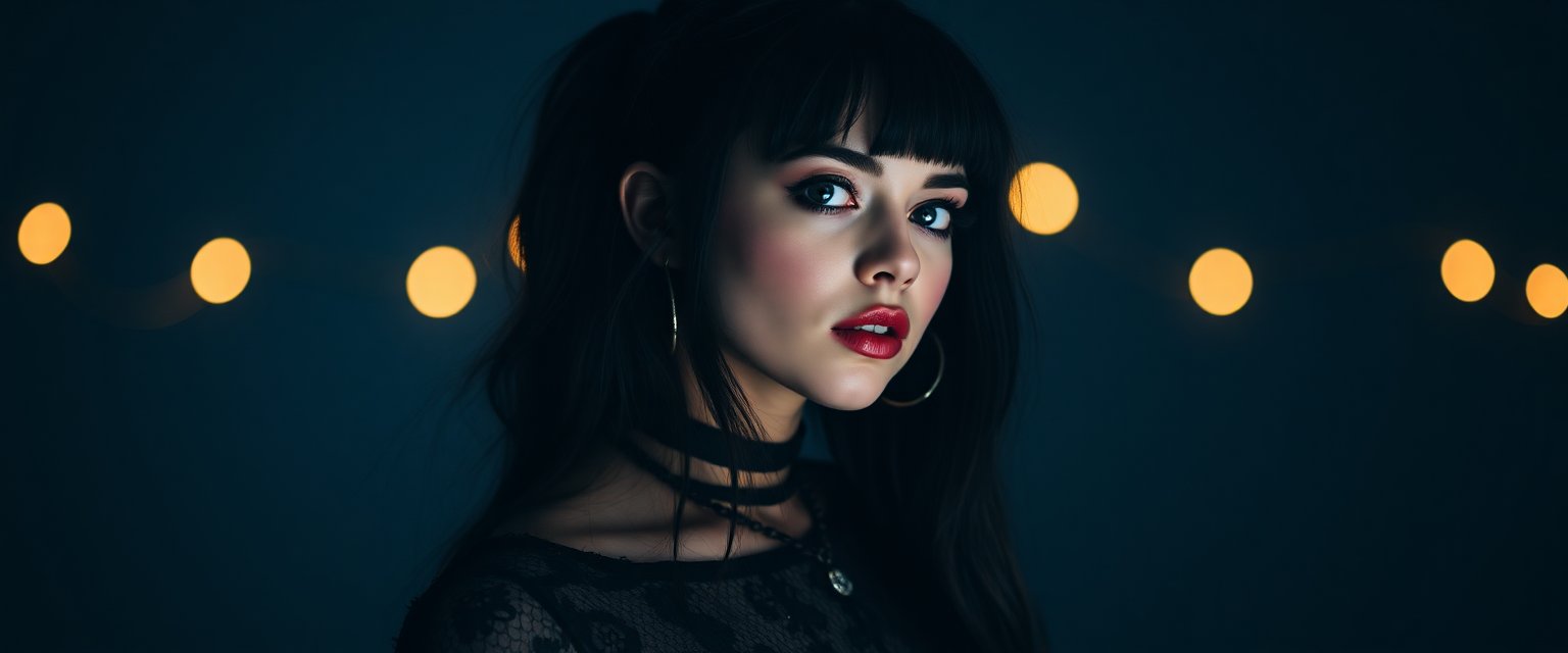 Portrait of a Young Woman with Dark Hair and Hoop Earrings