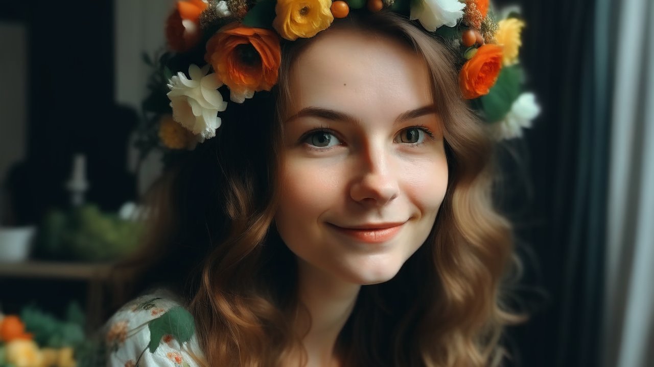 Portrait of a Young Woman with Floral Crown