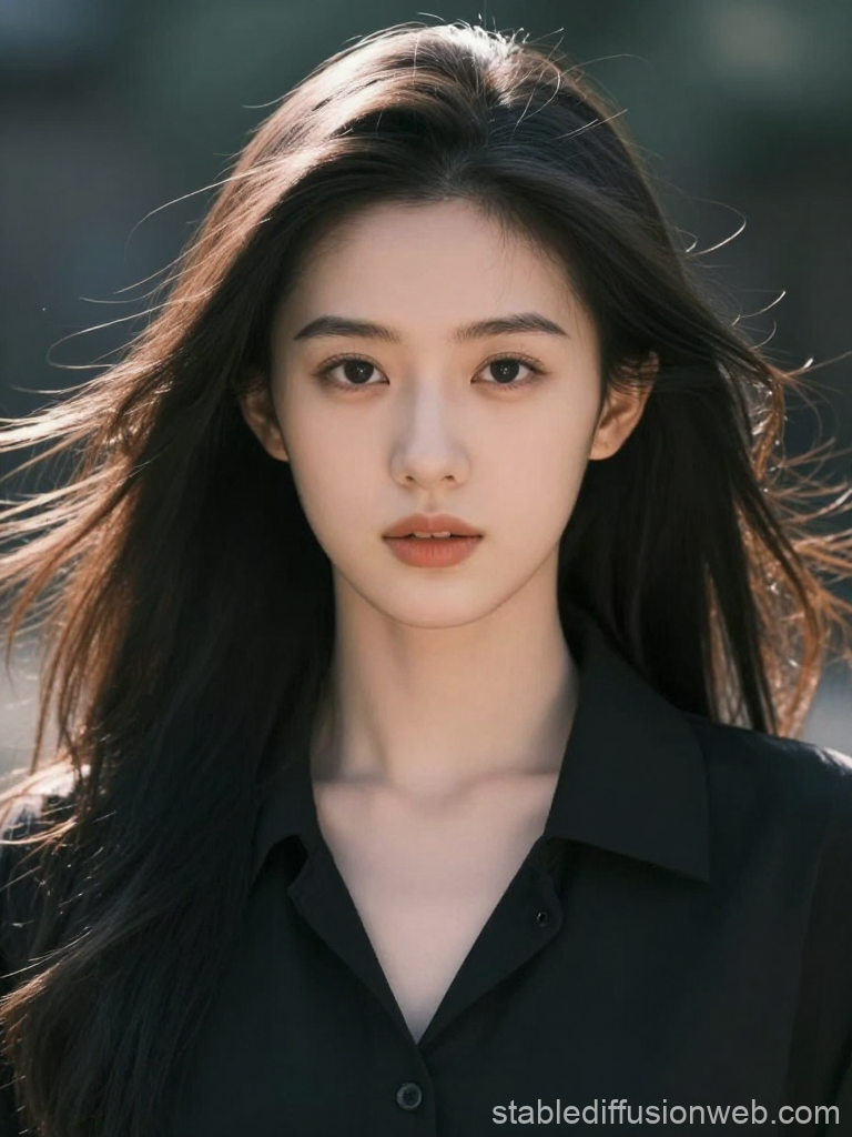 Portrait of a Young Woman with Flowing Hair