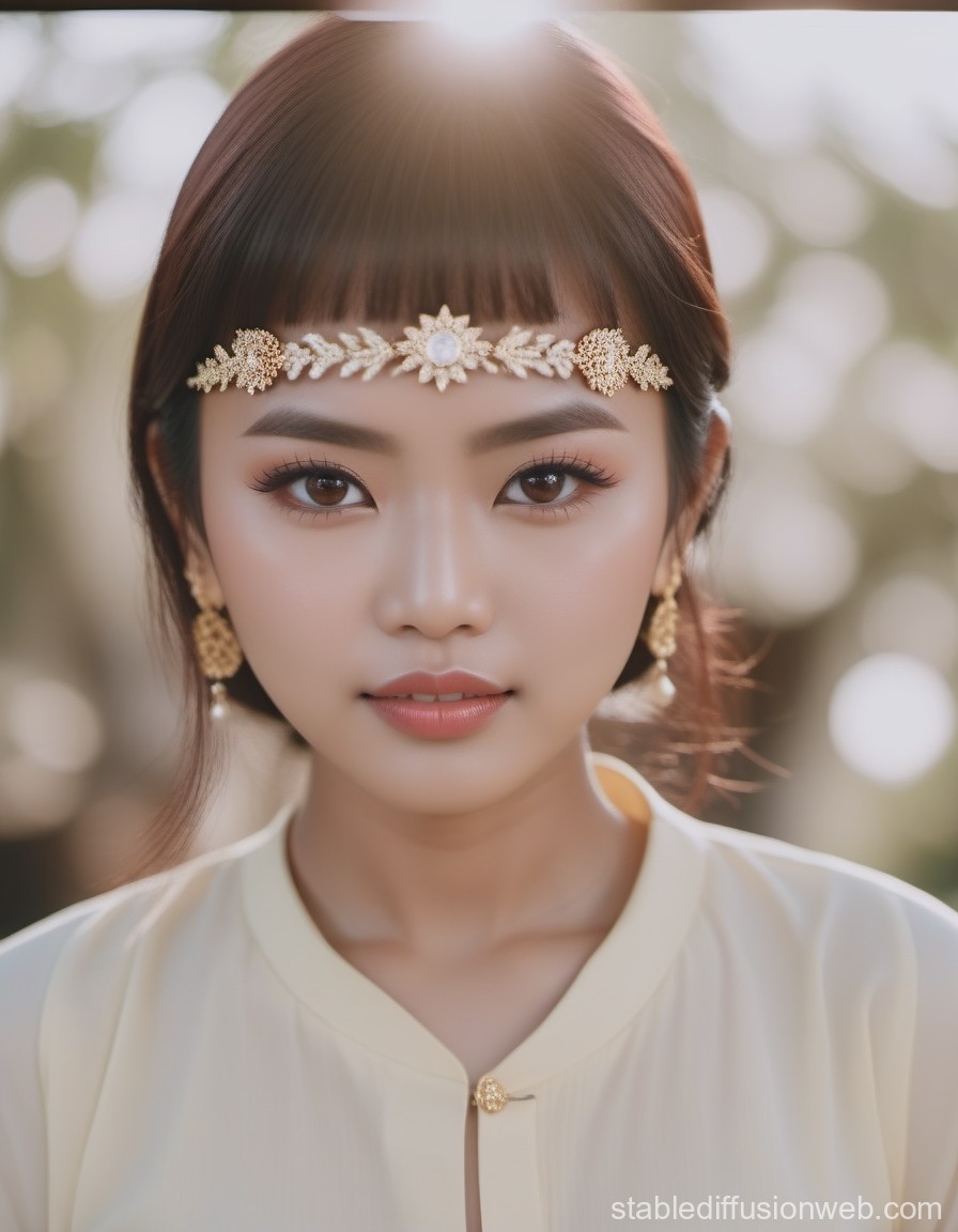 Portrait of a Young Woman with Golden Floral Headpiece