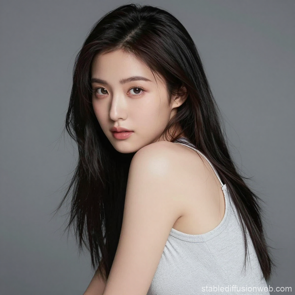 Portrait of a Young Woman with Long Dark Hair