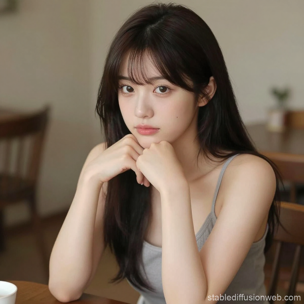 Portrait of a Young Woman with Long Dark Hair in Casual Setting