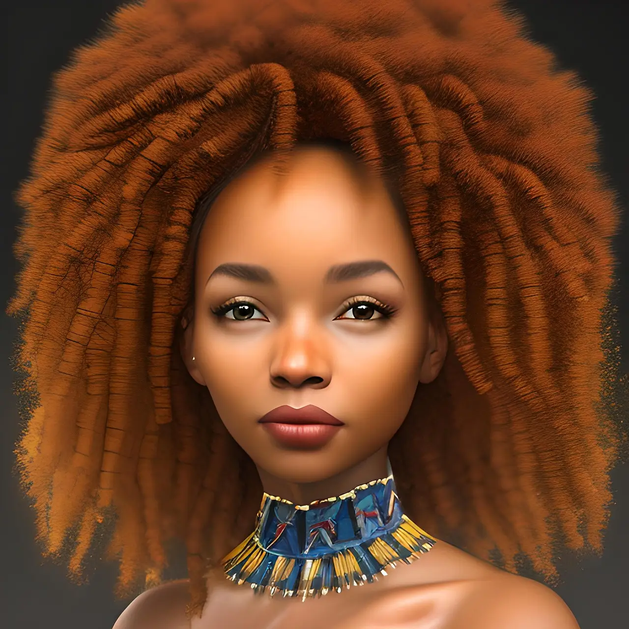 Portrait of a Young Woman with Vibrant Natural Hair and Tribal Necklace
