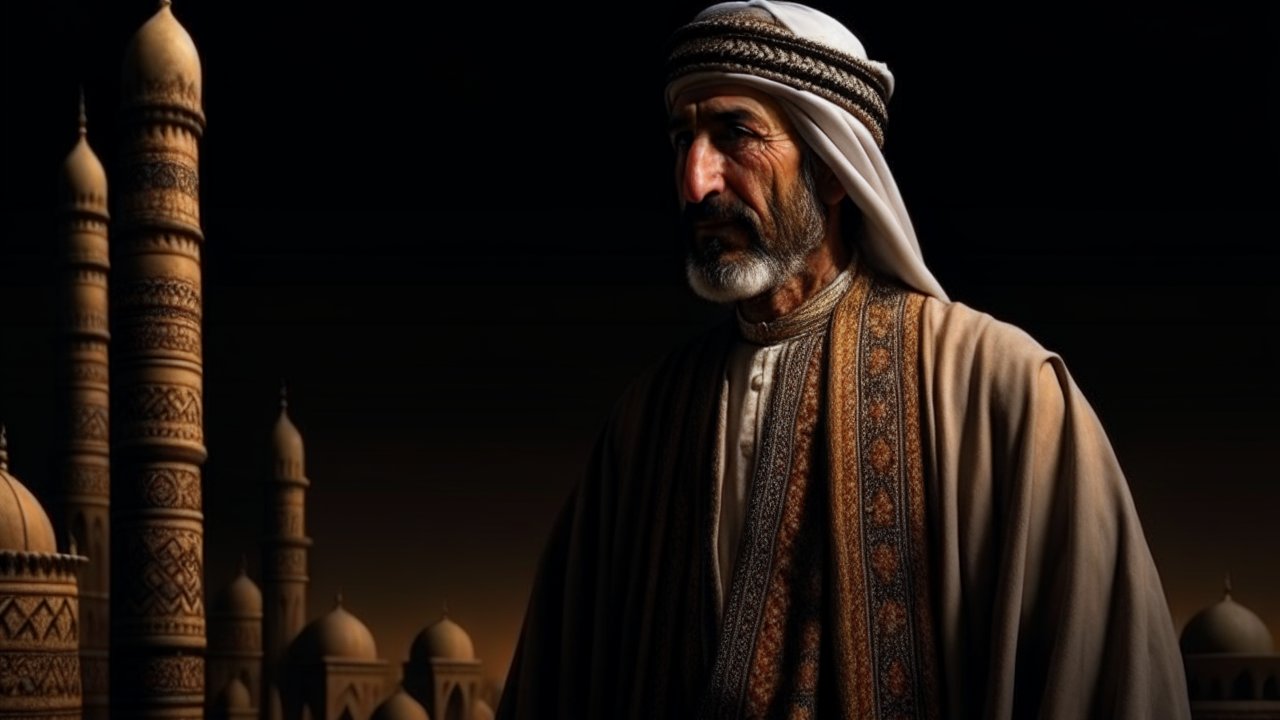 Portrait of an Ancient Middle Eastern Man with Historic Architecture