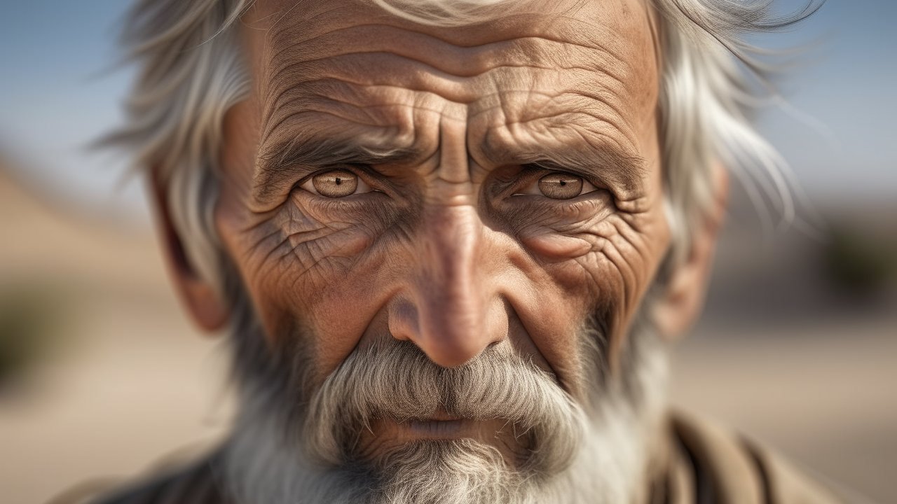 Portrait of an Elderly Desert Man with Deep Wrinkles