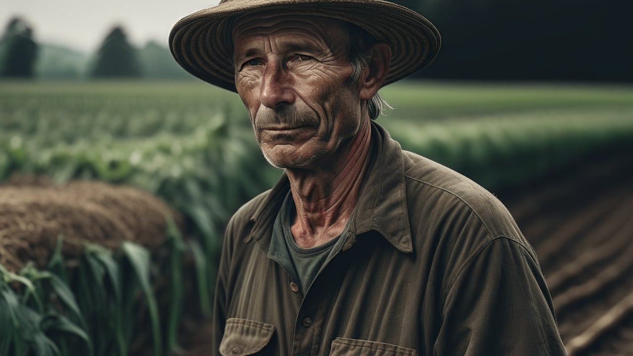 Portrait of an Elderly Farmer in a Field