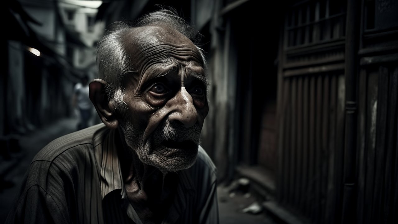 Portrait of an Elderly Man in a Dim Alley