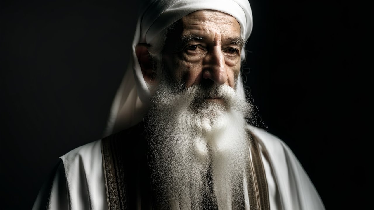 Portrait of an Elderly Man with White Beard and Traditional Headwear
