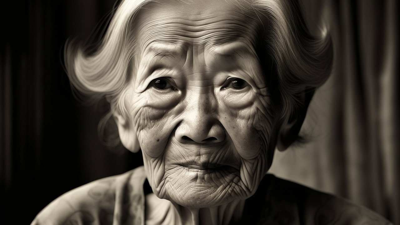 Portrait of an Elderly Woman with Deep Wrinkles