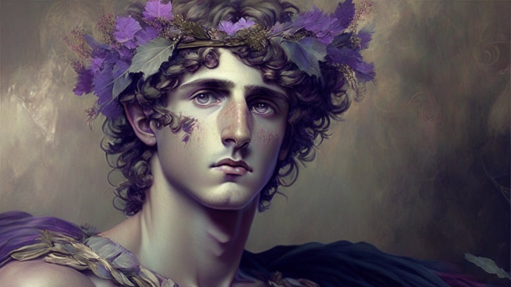 Portrait of Dionysus with Purple Floral Crown