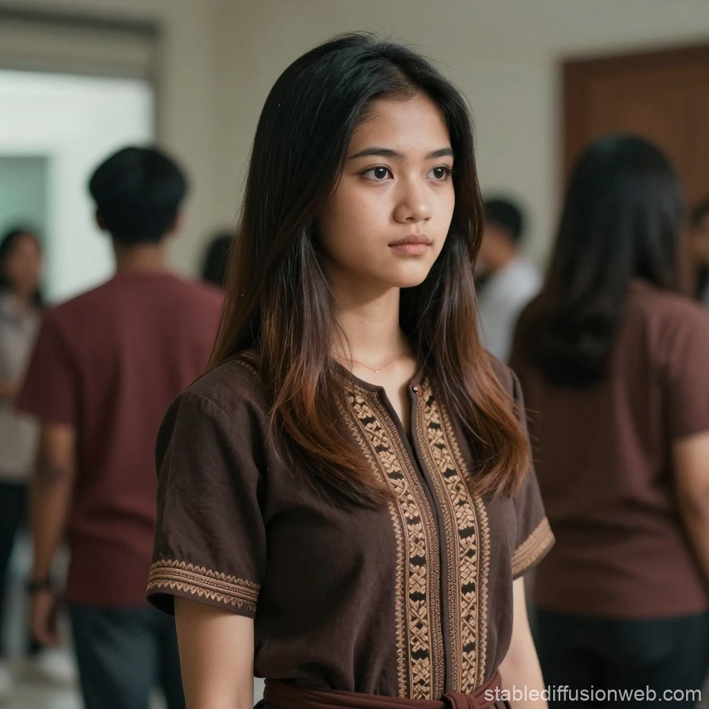 Portrait of Indonesian Woman in Traditional Brown Attire