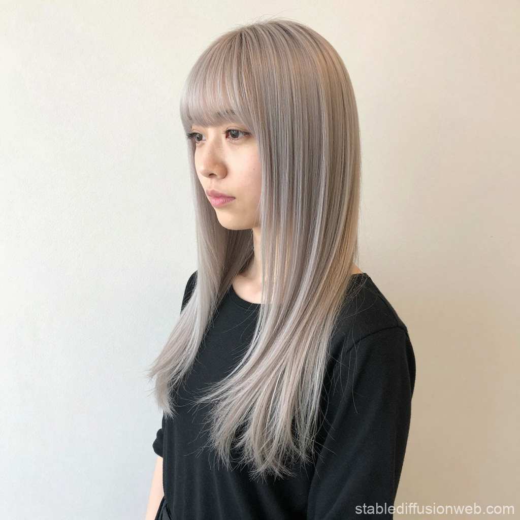 Portrait of Japanese Woman with Long Silver Hair