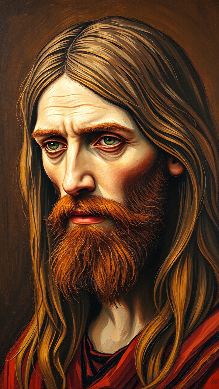 Portrait of Jesus with Intense Expression in Van Gogh Style