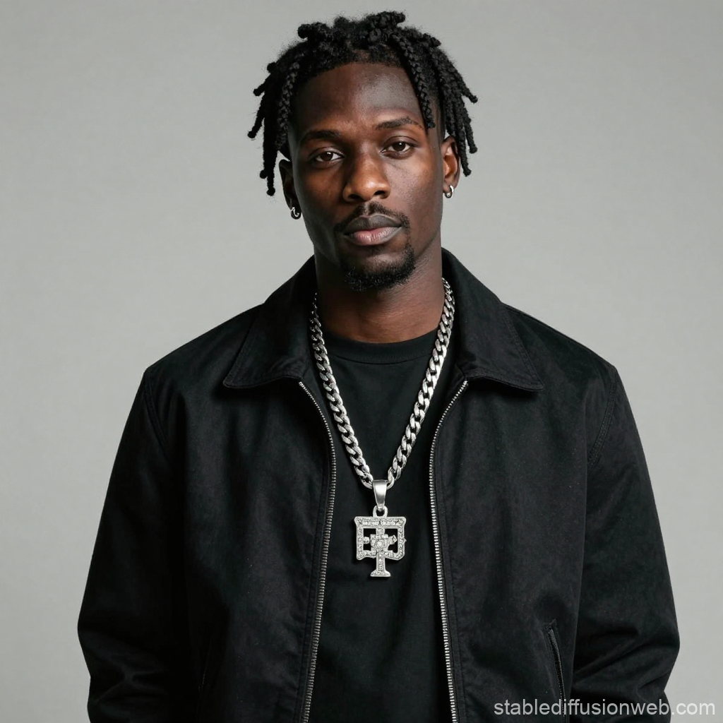 Portrait of Man Wearing Black Jacket and Silver Chain
