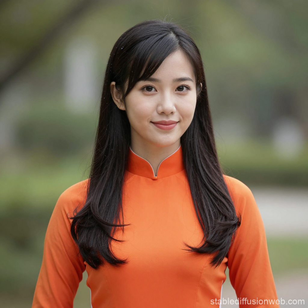 Portrait of Vietnamese Woman in Traditional Ao Dai