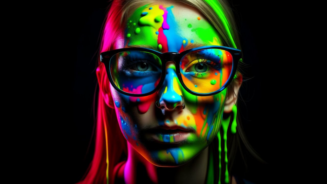 Portrait of Woman with Neon Paint and Glasses