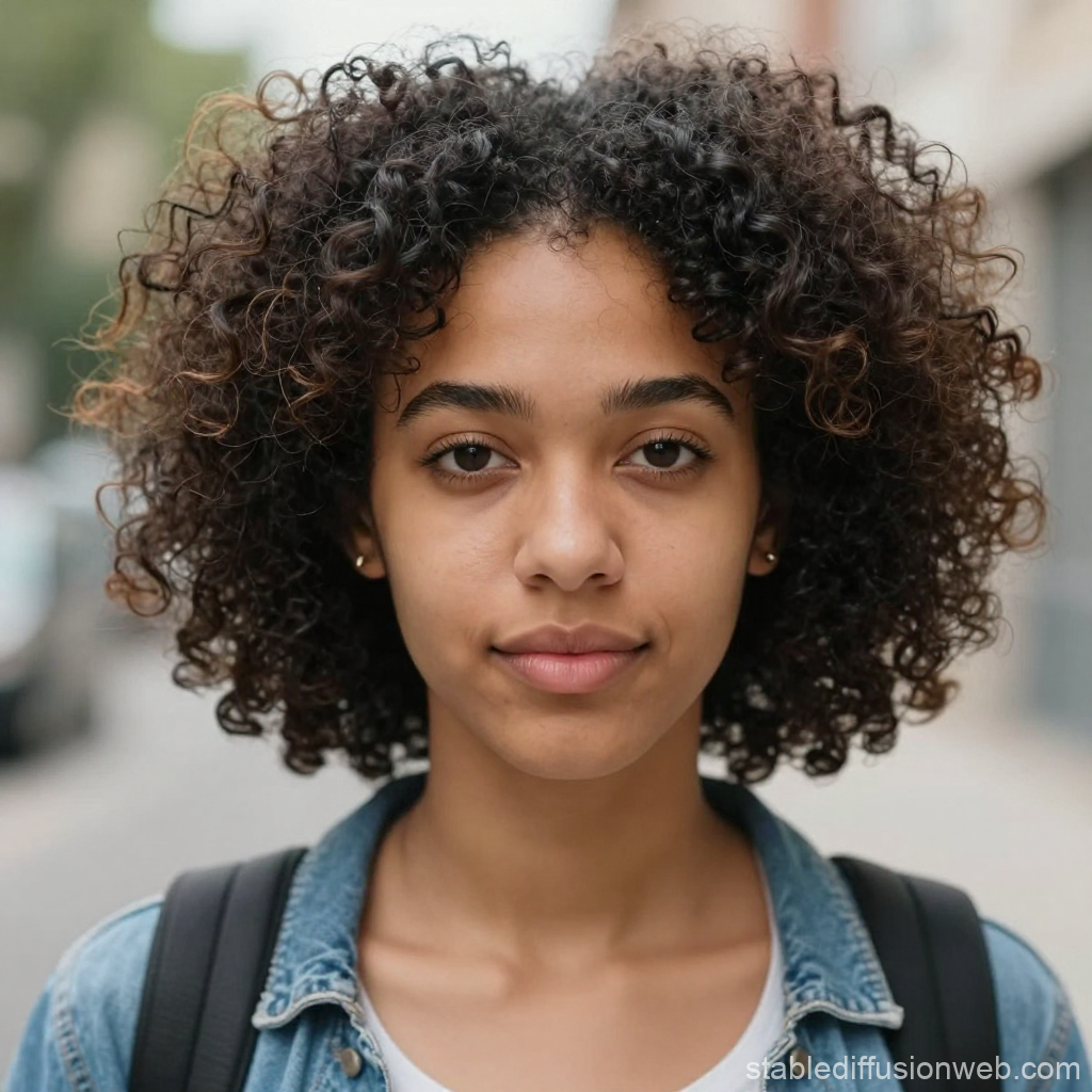 Portrait of Young Afro-Hispanic Woman with Curly Hair