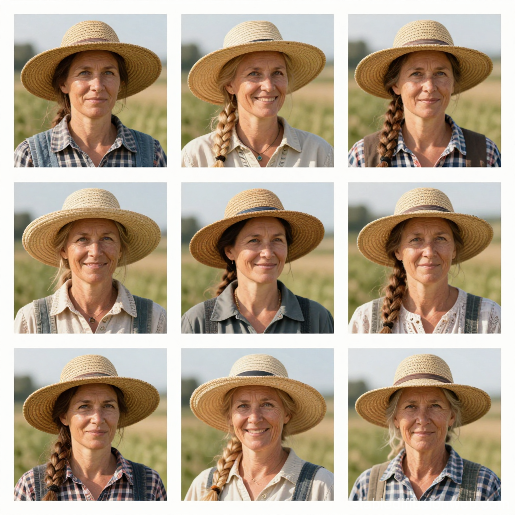 Portraits of Female Farmers Wearing Straw Hats