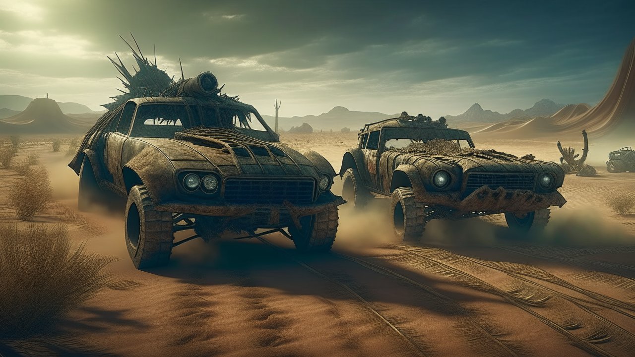 Post-Apocalyptic Desert Race with Armored Cars