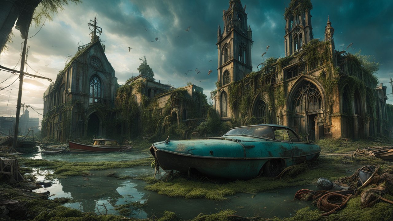 Post-Apocalyptic Flooded Gothic Cityscape