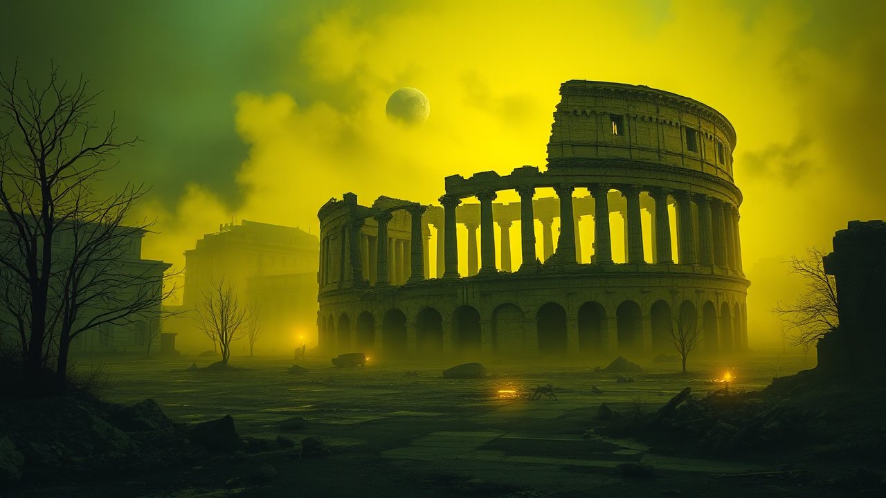 Post-Apocalyptic Ruins of the Colosseum in Yellow Mist