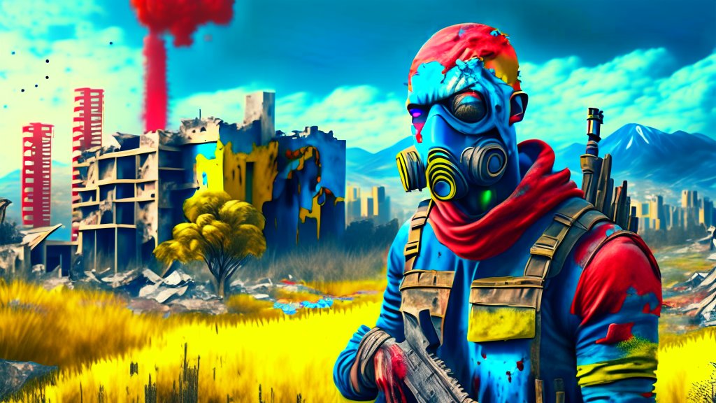 Post-Apocalyptic Soldier in Vibrant Ruins