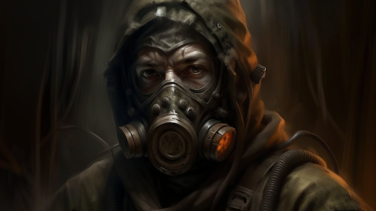 Post-Apocalyptic Survivor in Gas Mask Portrait