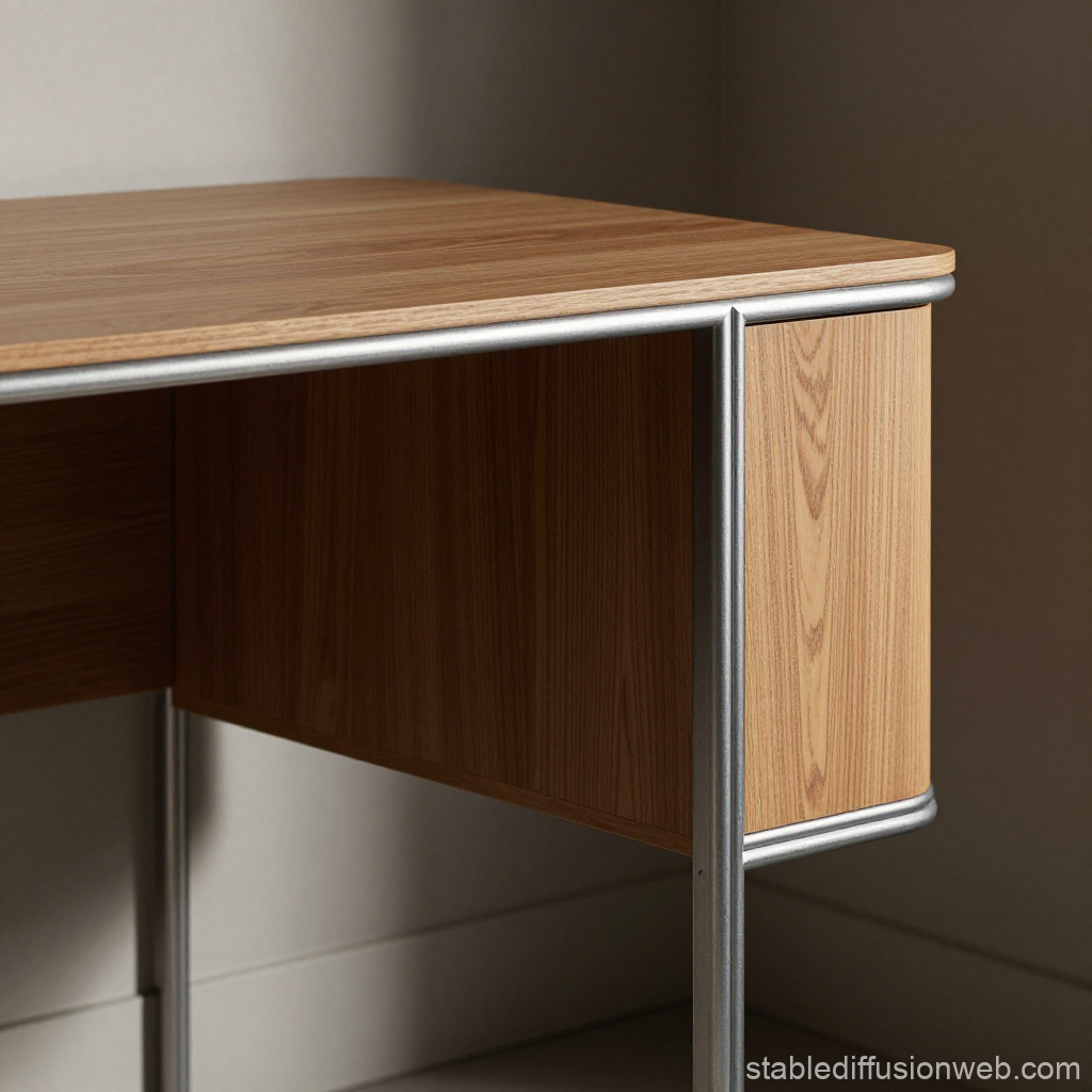 Postmodern Wooden Desk Corner with Metal Frame