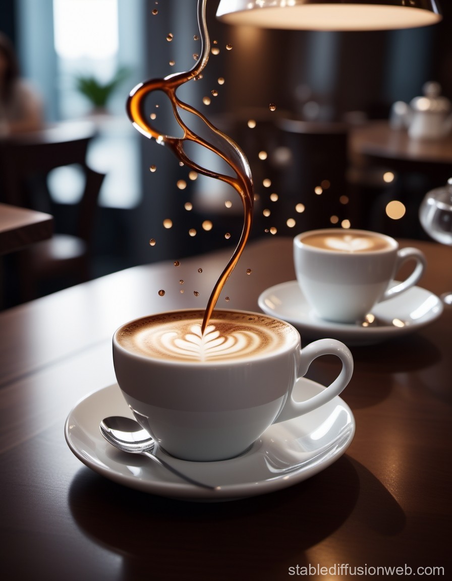 Pouring Coffee with Latte Art in Cozy Cafe