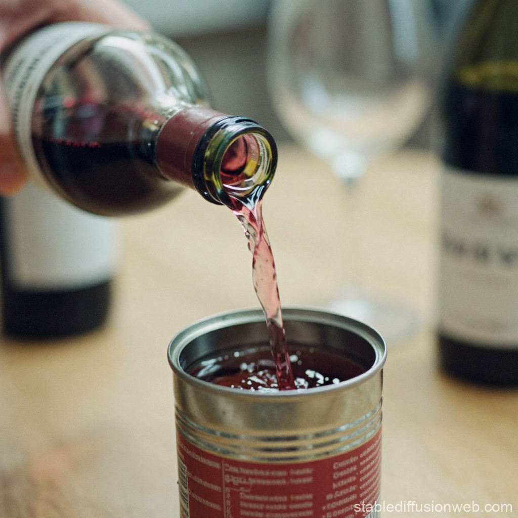 Pouring Red Wine into a Tin Can