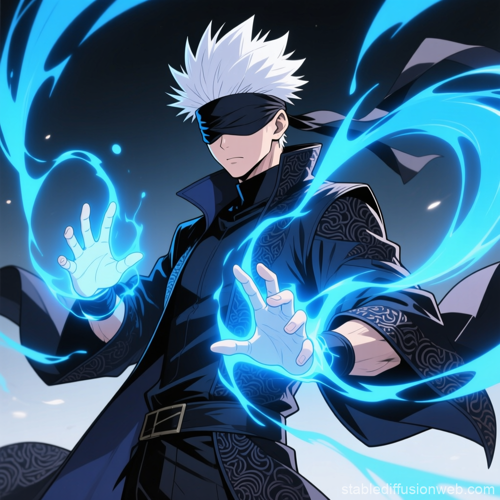 Powerful Anime Sorcerer with Blue Energy Magic