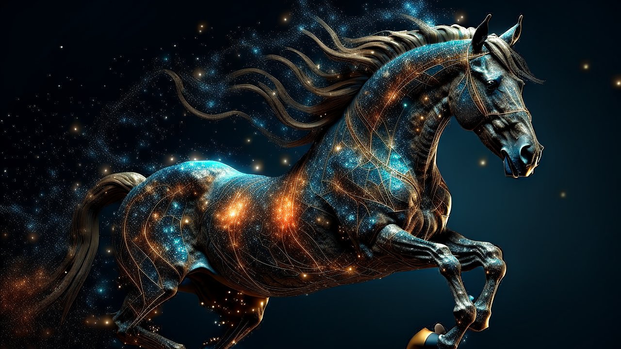 Powerful Cosmic Horse with Zodiac Constellations