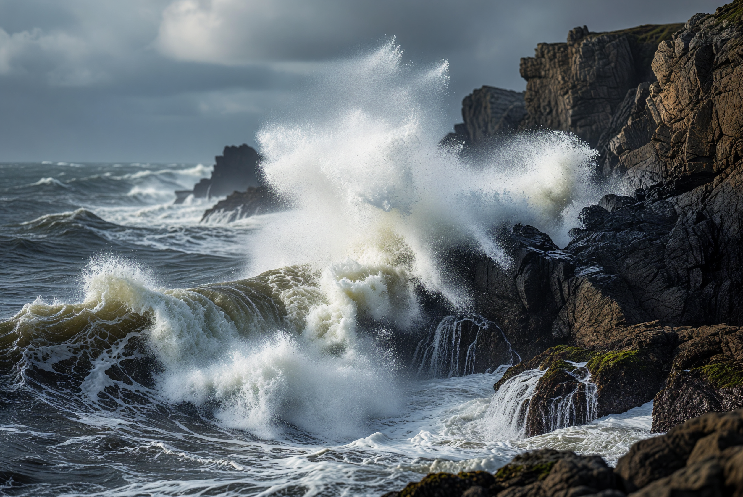 Powerful Ocean Waves Crashing Against Rocky Cliffs