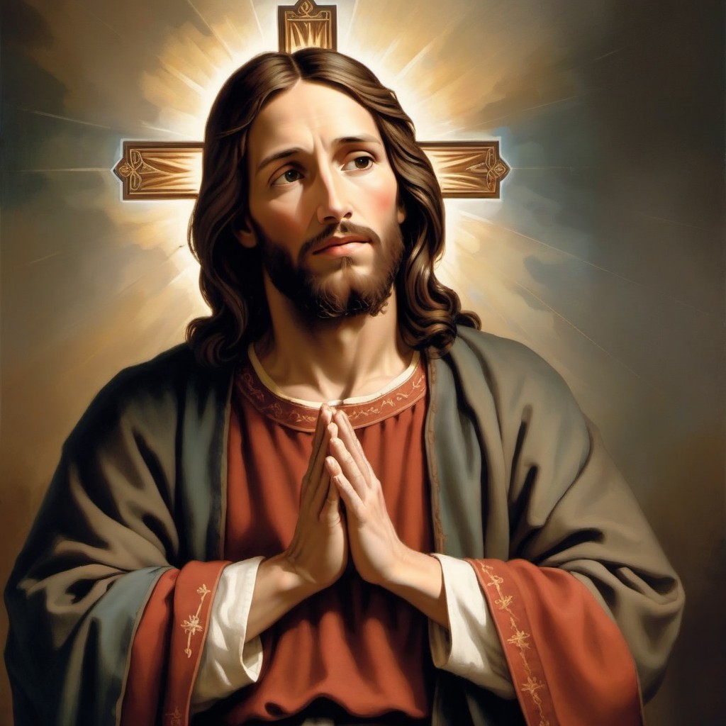Praying Jesus with Radiant Halo and Cross