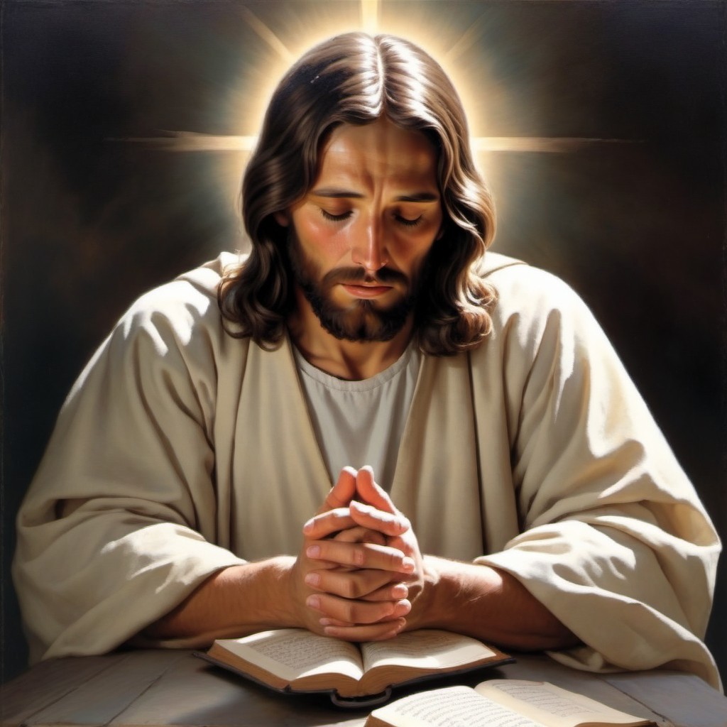 Praying Man with Halo Reading Holy Book