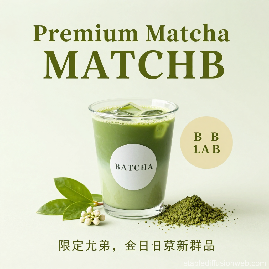 Premium Matcha Iced Drink with Matcha Powder