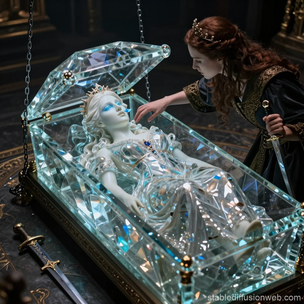 Prince Awakens Sleeping Beauty in Crystal Coffin