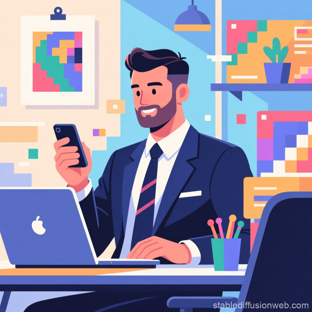 Professional Man Working with Smartphone and Laptop in Office