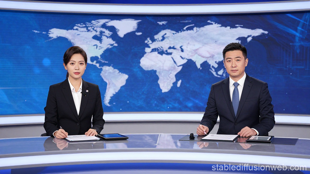 Professional News Anchors Presenting in Modern Studio