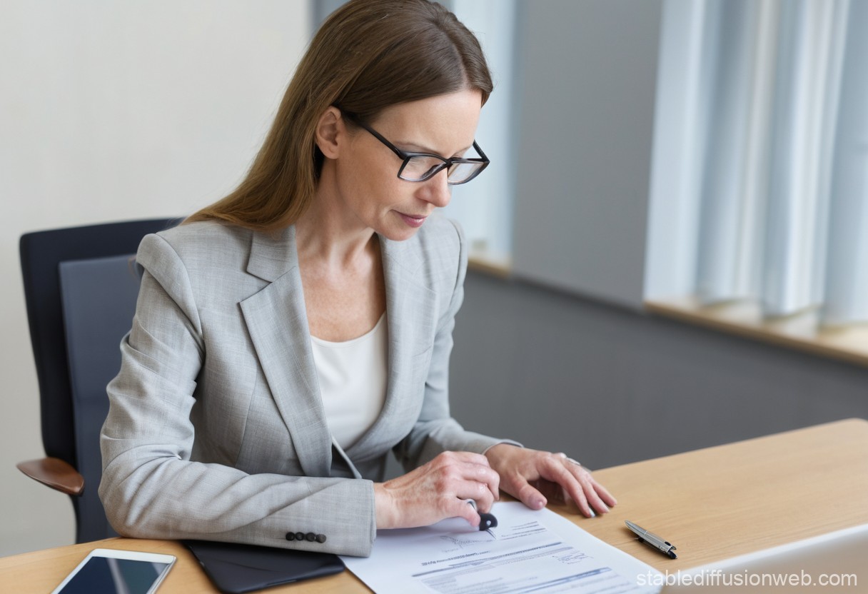 Professional Woman Signing Document in Office