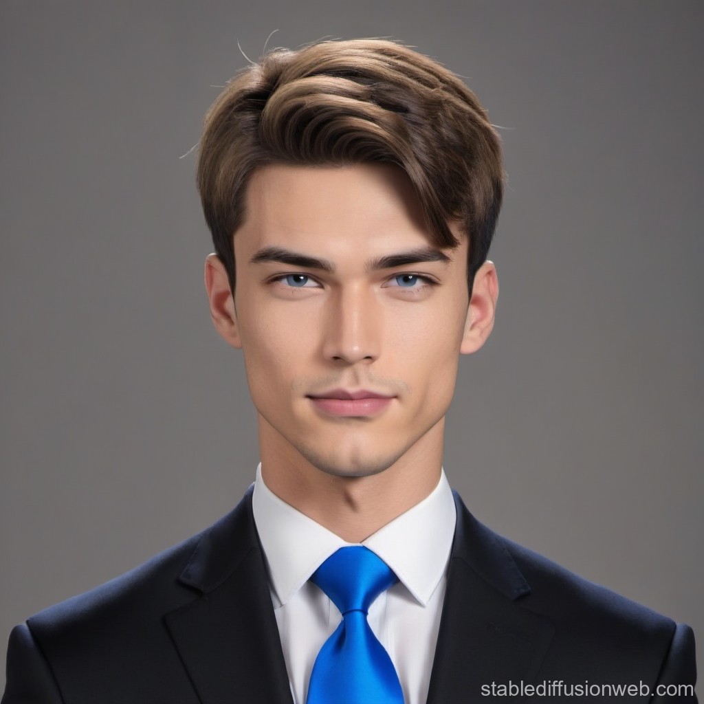 Professional Young Man in Suit with Blue Tie