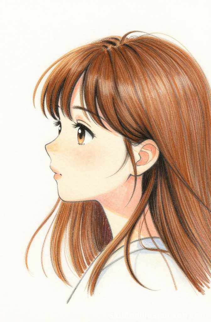 Profile Portrait of a Young Woman with Brown Hair