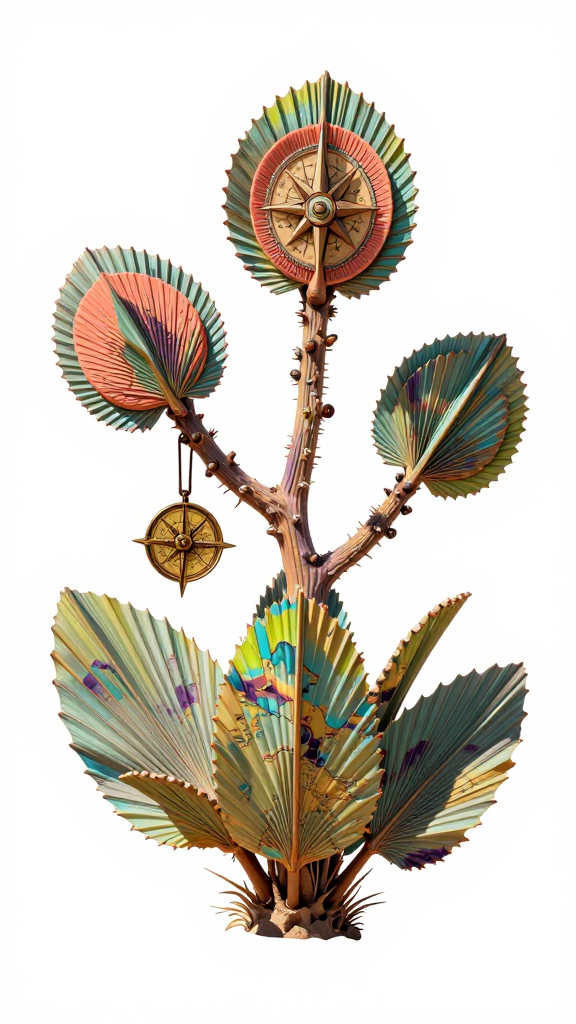 Psychedelic Cartographer Bloom with Compass Motifs