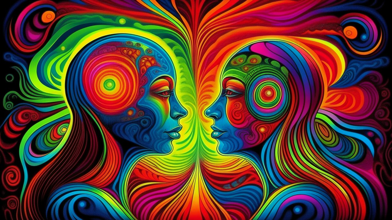 Psychedelic Portraits of Two Faces in Vivid Colors