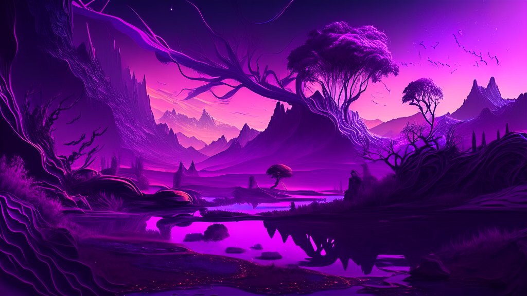 Psychedelic Violet Fantasy Landscape