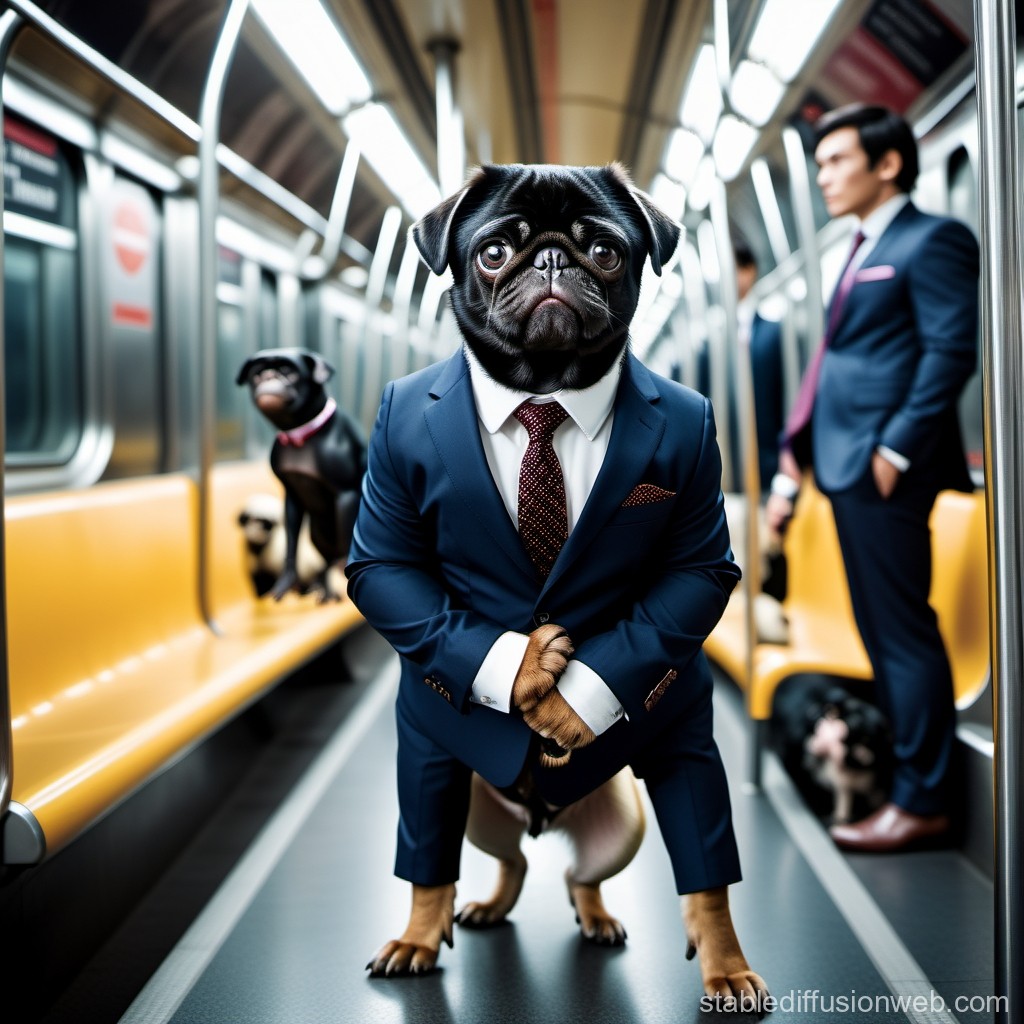 Pug in Business Suit on Subway